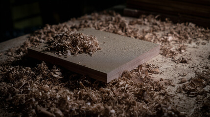 sandpaper. Sandpaper on a wooden board edge with wood shavings, contrasting raw and finished surfaces. safety posters.