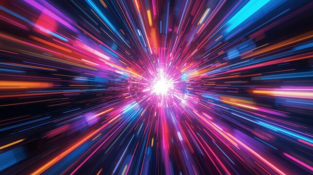 Abstract neon light streaks in a vibrant tunnel of energy and motion