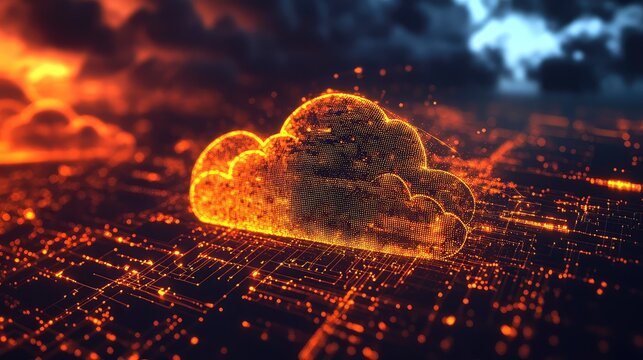 Cloud computing data network representing digital information storage