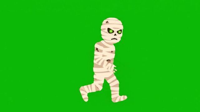Animated Mummy Walking on Green Screen Background.