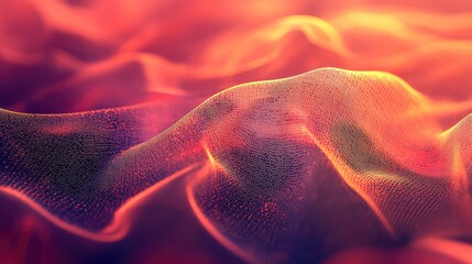 Abstract flowing data network with glowing particles and waves