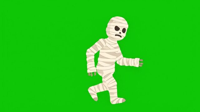 Animated Mummy Walking on Green Screen Background.
