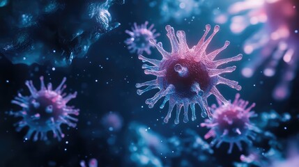 Virus cells infecting organism causing disease or pandemic