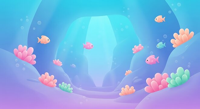 Dive into a whimsical underwater world with colorful fish and coral. Ideal for children's books, playful designs, and backgrounds, full of charm and wonder. - Powered by Adobe