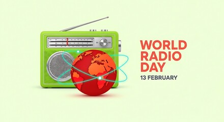 World radio day concept with vintage radio receiver and earth globe international holiday celebrated every year on february 13 isolated on white background