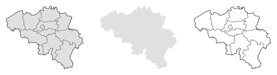 Belgium country vector map showing provinces, borders, outline, and silhouette. Useful for geography, education, travel.