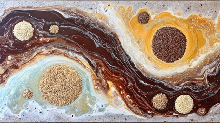 Abstract Resin Art with Circles and Swirling Colors on a Textured Background