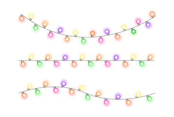 Glowing decorative multicolor string lights, Diwali, Christmas and New Year decoration lights on transparent background