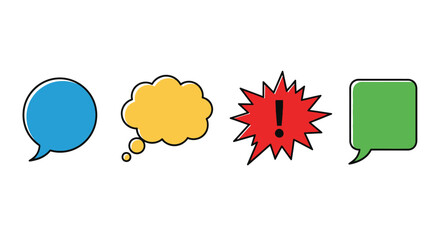 Colorful speech bubbles and thought bubbles illustrate communication and expression