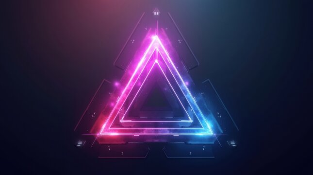 Glowing neon triangle abstract background with pink and blue lights