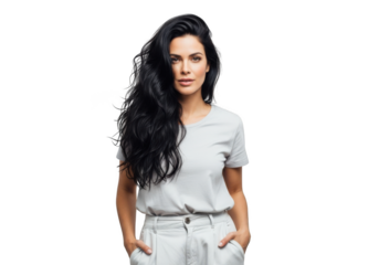 Woman with long dark hair isolated on transparent background