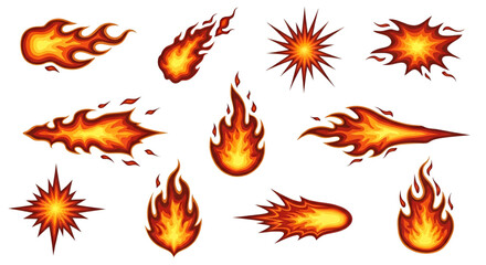Fire flames cartoon vector illustration set of cartoon fire effects