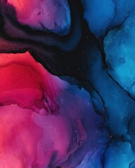 Abstract Swirl of Fiery Reds and Cool Blues with Glittering Accents Dark Background