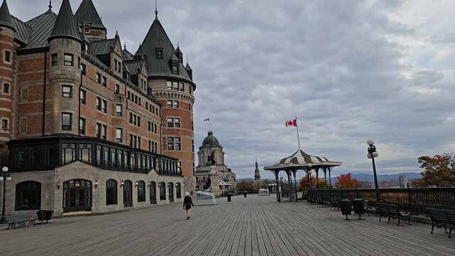Walking Through Dufferin Terrace Towards the Old Post Office in Quebec City
