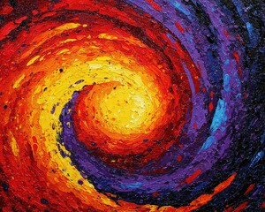 Abstract Swirling Nebula with Crimson Gold and Sapphire Hues in Dark Space