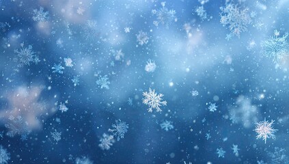 Falling snowflakes winter blue background