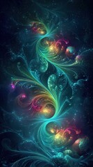 Abstract Swirls of Iridescent Energy Flowing Like Celestial Nebula with Dark Background Sparkles and Colorful Nebula in Cosmic Space with Bokeh Effect