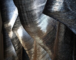 Abstract Textile Sculpture Showing Woven Metallic Material with Highlights and Shadow