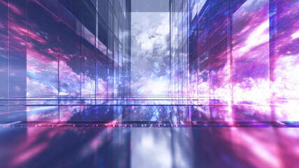 Futuristic Digital City with Purple and Pink Neon