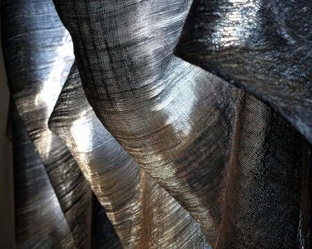 Abstract Textile Sculpture Showing Woven Metallic Material with Highlights and Shadow
