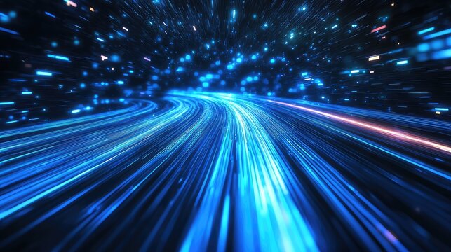 Blue light trails forming data highway tunnel