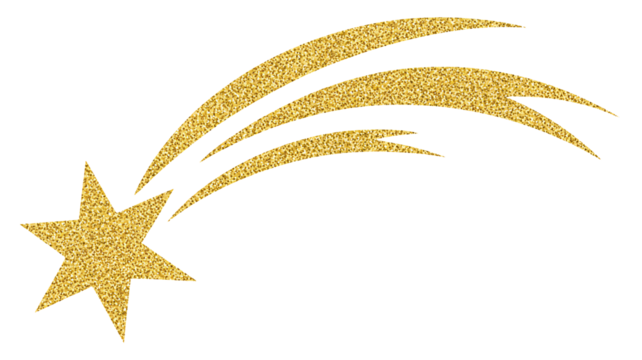 Golden glitter shooting star for festive Christmas holiday season
