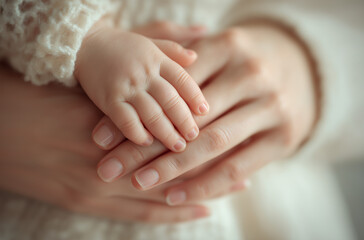 close-up of the hands and feet of an asian baby,