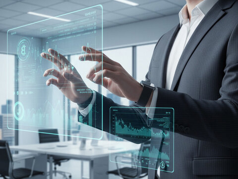 Businessman Interacting with Cryptocurrency Data Screen