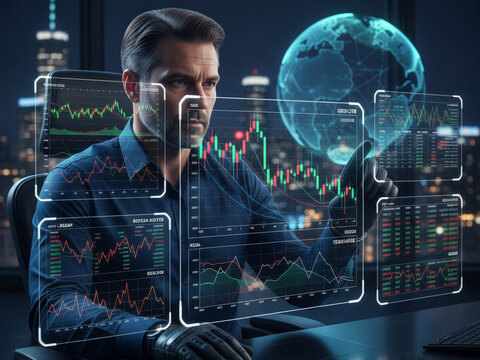 Serious Trader Analyzing Global Digital Market