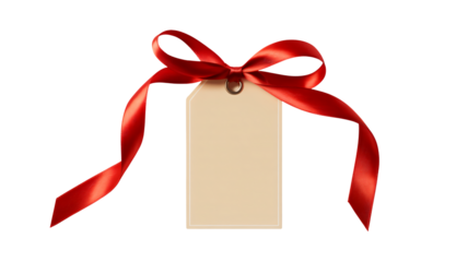 Elegant gift tag tied with a vibrant red ribbon for holiday cheer