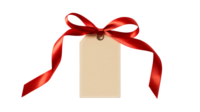 Elegant gift tag tied with a vibrant red ribbon for holiday cheer