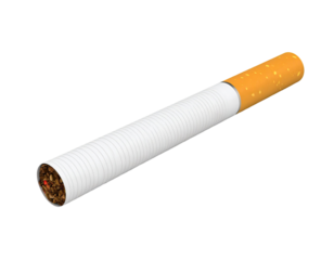 Single cigarette with realistic detailed texture showing tobacco end and paper surface for health awareness visuals isolated on white background