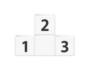 Numbered 1 2 3 blocks arranged in playful stacked formation for educational learning visuals isolated on white background