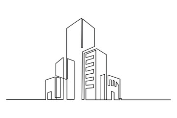 One line drawing of commercial buildings architecture urban city skyline art