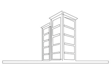 Continuous line drawing of modern building residential real estate logo design