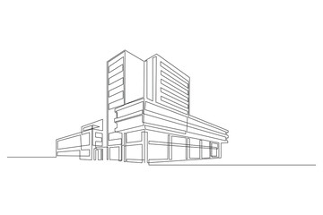 Fototapeta premium Continuous line drawing of office architecture building design modern construction