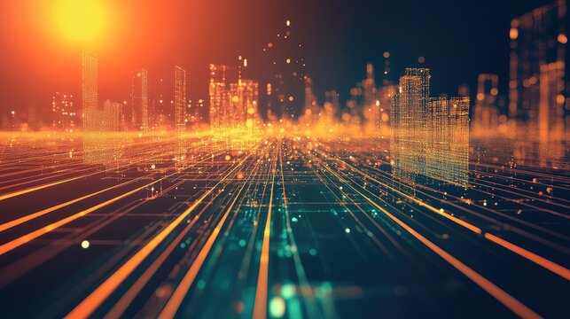 Digital city network transferring data creating abstract connections