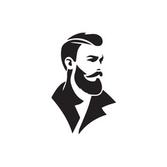 Black and White Handsome Man Illustration in Clean Vector Line Art Style on Minimal Background