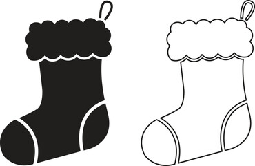 Two christmas stockings one solid black and one outline drawing