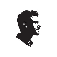 Black and White Handsome Man Illustration in Clean Vector Line Art Style on Minimal Background