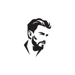 Black and White Handsome Man Illustration in Clean Vector Line Art Style on Minimal Background
