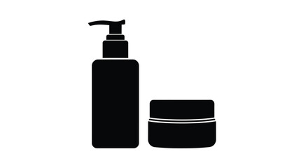 Black silhouette of a pump bottle and a cosmetic jar