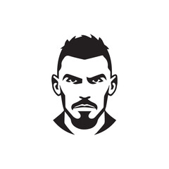 Black and White Handsome Man Illustration in Clean Vector Line Art Style on Minimal Background