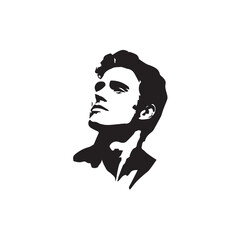 Black and White Handsome Man Illustration in Clean Vector Line Art Style on Minimal Background