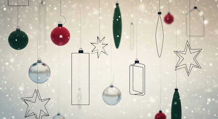 Hanging Holiday Ornaments with Falling Snow Festive Scene