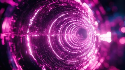 Futuristic pink data tunnel connecting computing network