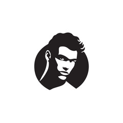 Black and White Handsome Man Illustration in Clean Vector Line Art Style on Minimal Background