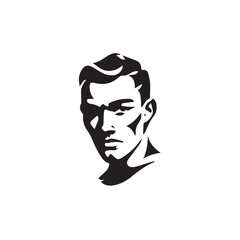 Black and White Handsome Man Illustration in Clean Vector Line Art Style on Minimal Background
