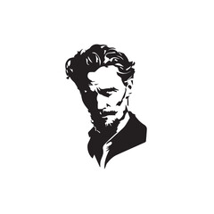 Black and White Handsome Man Illustration in Clean Vector Line Art Style on Minimal Background