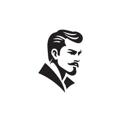 Black and White Handsome Man Illustration in Clean Vector Line Art Style on Minimal Background
